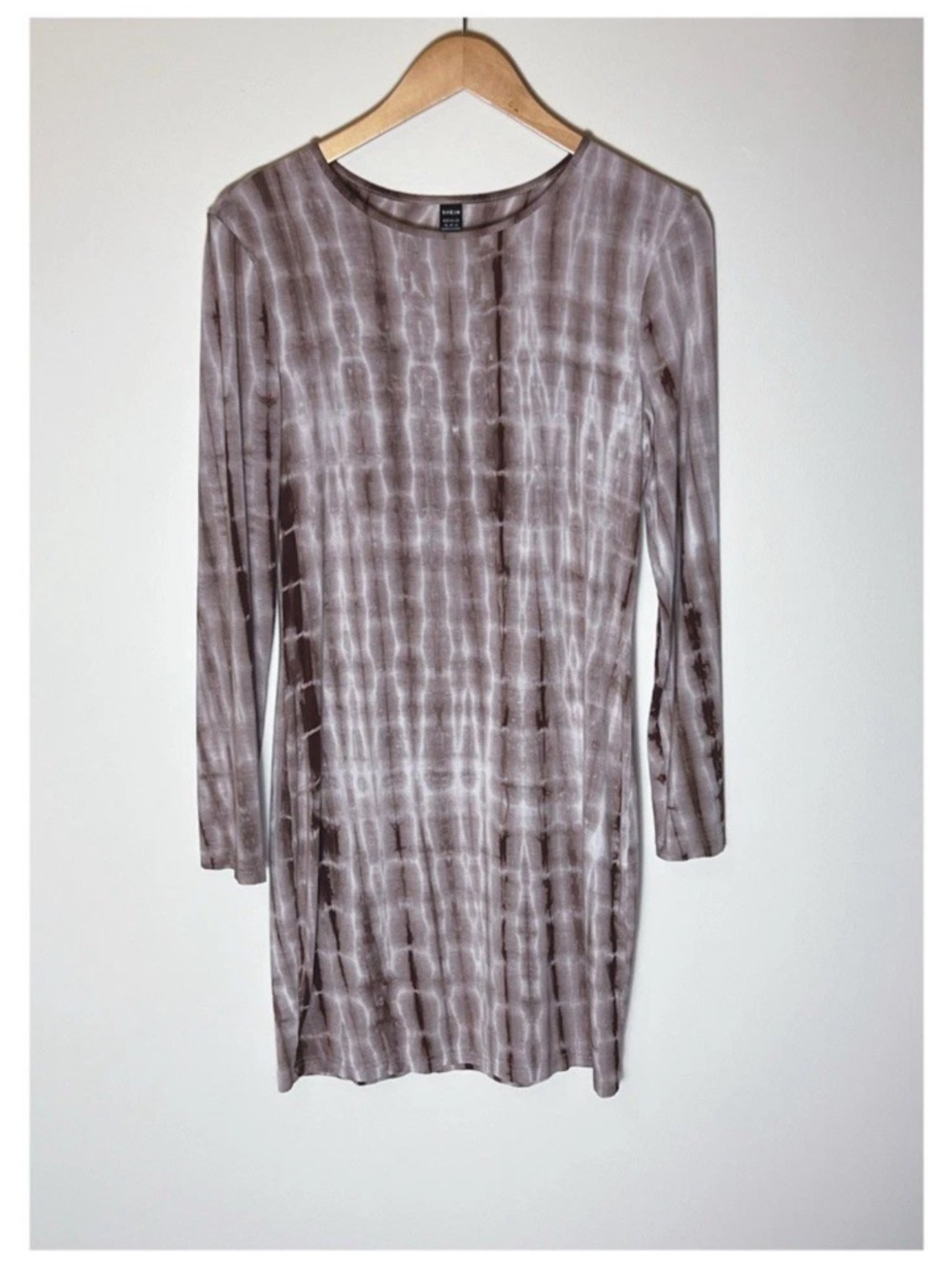 SHEIN Taupe Tie-Dye Long Sleeve Mini Dress